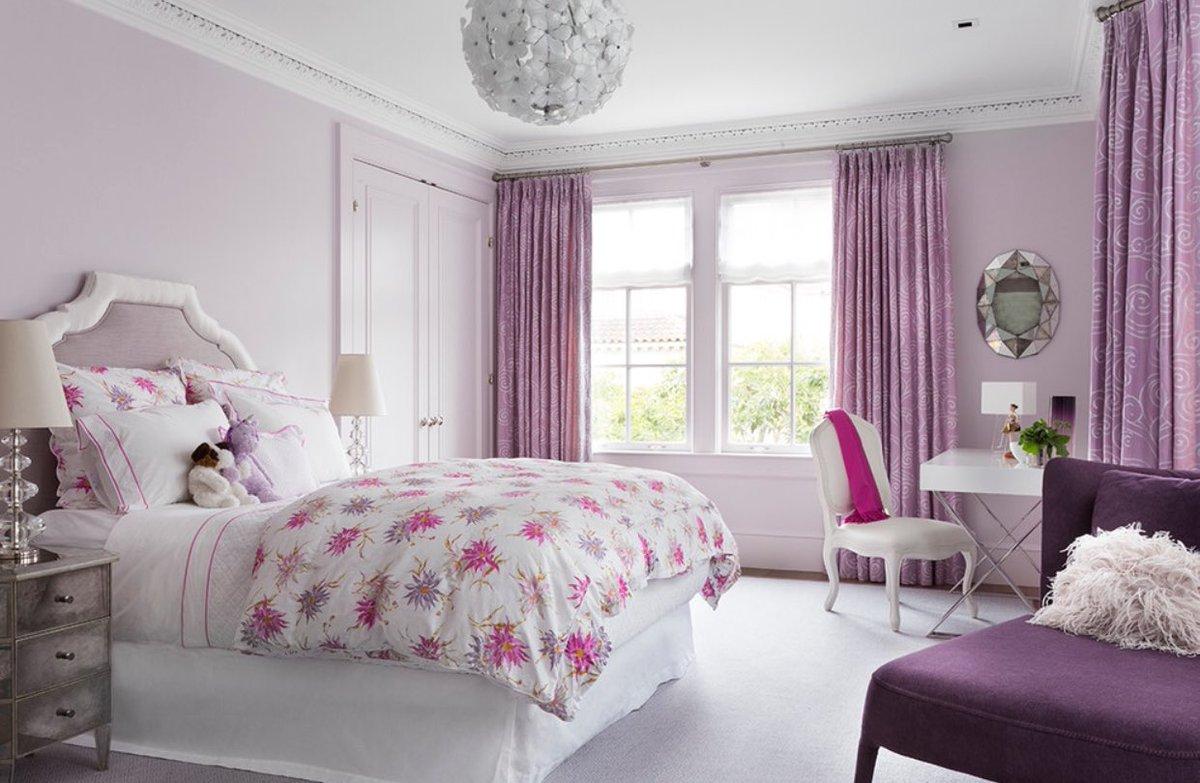 Оформление стен в спальне розовых тонах